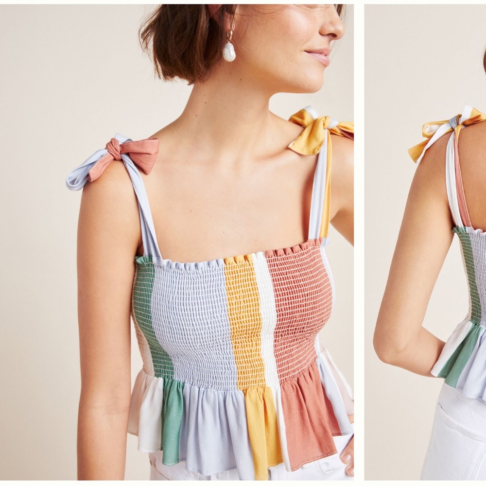 ⭐️Anthropologie x Dolan Jeannie Tie Shoulder Smocked Tank Small